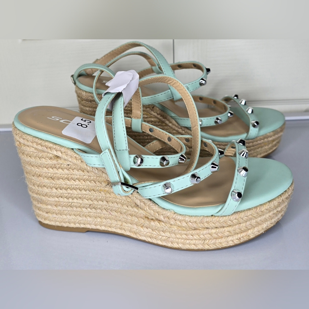 Soda Studded Open Toe Platform Slingback Wedge Sa… - image 5